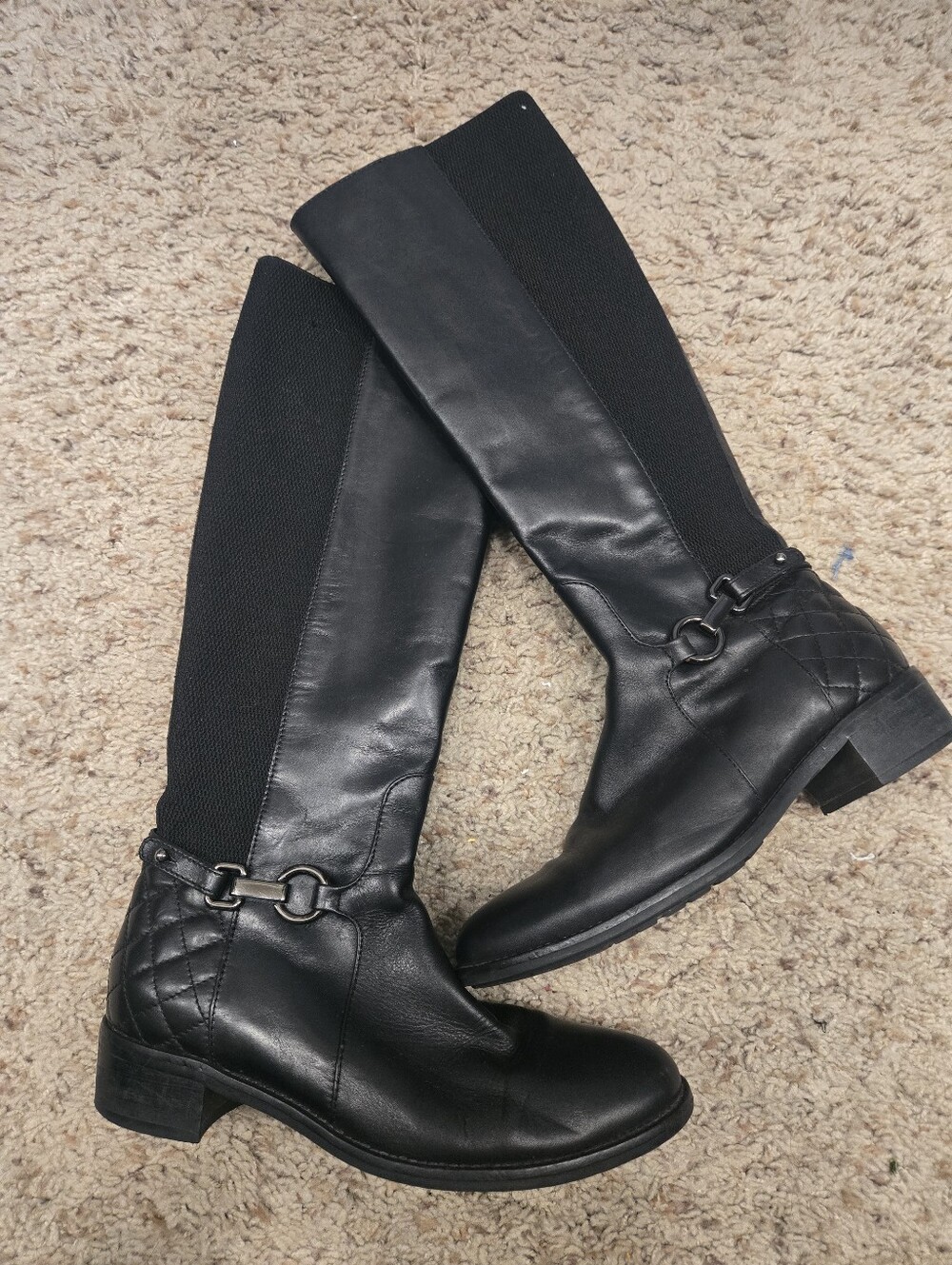 Aquatalia Black Riding Boots with Quilted Heel and Bit Detail Size 6.5